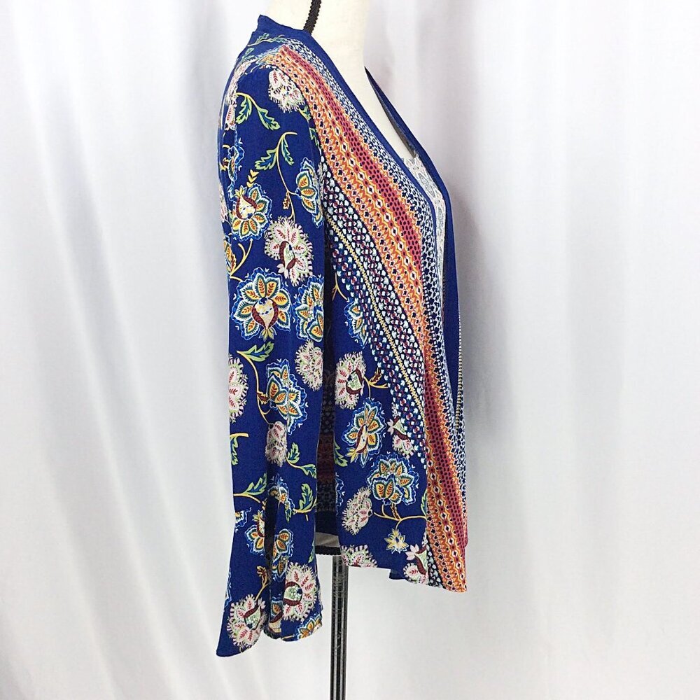 Fig and Flower Top Womens Size Medium Faux Twinset Tank Cardigan‎ Kimono Flowy - Picture 2 of 7